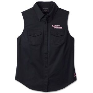 Harley-Davidson Women's Pink Label Bar & Shield Button-Down Sleeveless Shirt,2XL